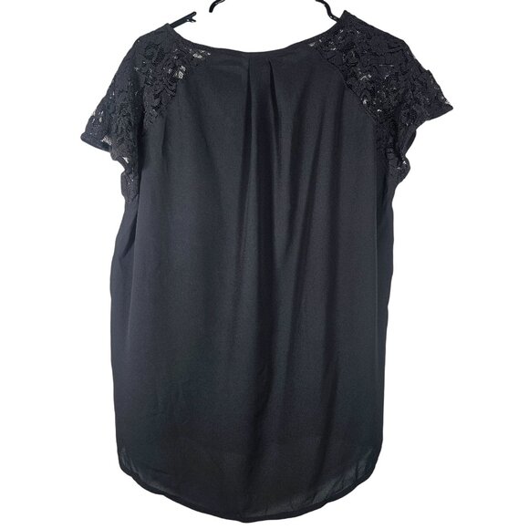 Anthro Maeve Black Lace Cap Sleeve Blouse Woman M Minimalist Workwear Feminine - Picture 3 of 10